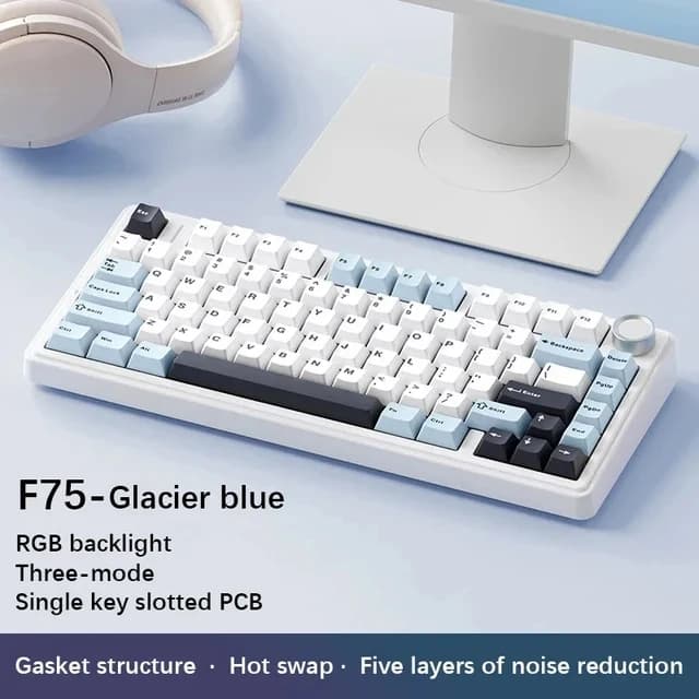 AULA F75 2.4G Wireless/Bluetooth/Tastiera meccanica da gioco cablata RGB Layout personalizzato al 75% Struttura della guarnizione del profilo OEM 9